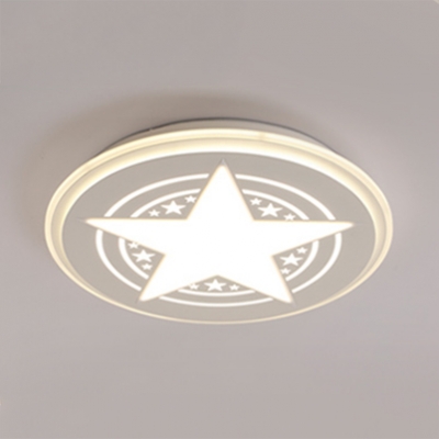 Acrylic Starry Flush Mount with Round Disc Modernism Children Bedroom Ultra Thin LED Ceiling Lamp in White