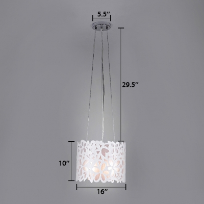 Contemporary Drum Chandelier with Flower Design Kids Room Acrylic Triple Light Hanging Light in White