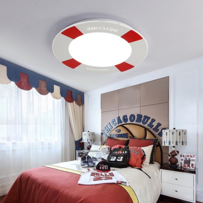 Eye Protection Lifebuoy Flush Light Contemporary Blue/Red Acrylic LED Ceiling Lamp for Children Room