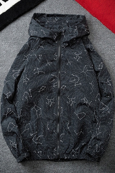 Constellations Printed Long Sleeve Zip Placket Sunscreen Hoodie Jacket
