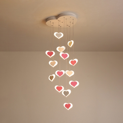 Pink/White Loving Heart Hanging Ceiling Lamp Acrylic 15 Lights Pendant Lamp for Girls Bedroom