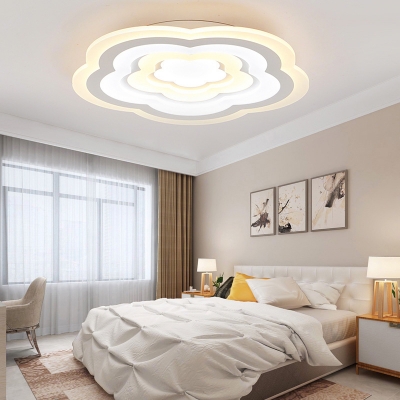 Ultra Thin Flower Flush Ceiling Light Living Room Coffee Shop LED Flush Mount with Acrylic Shade in White