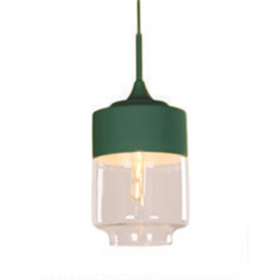 Cylinder/Drum Hanging Lamp Clear Glass Single Light Contemporary Pendant Light in Blue/Green/Yellow/Pink