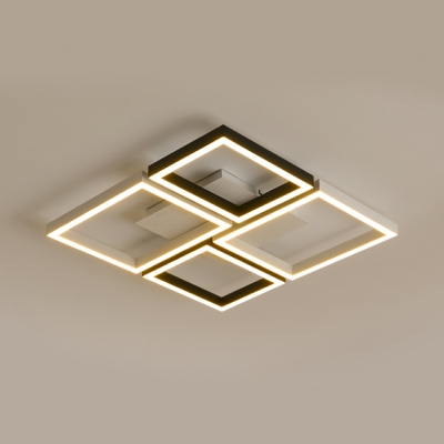 Black/White Square Frame Flush Light Contemporary Metal Surface Mount LED Light for Sitting Room