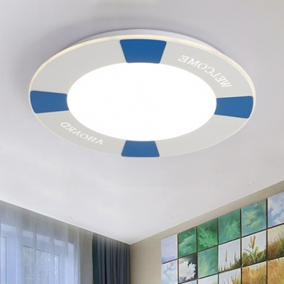 Eye Protection Lifebuoy Flush Light Contemporary Blue/Red Acrylic LED Ceiling Lamp for Children Room