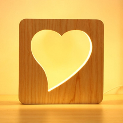 Modern Chic Loving Heart Table Lamp Boys Girls Bedroom Decorative Wooden LED Table Light