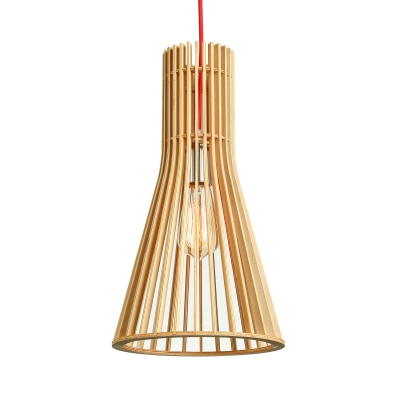 Wood Cone-Shaped Pendant Light Single Light Modern Hanging Light for Porch, 14