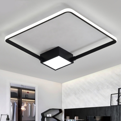 Acrylic Square Ring LED Lighting Fixture Simplicity Ultra Thin Ceiling Flush Mount in Black/White