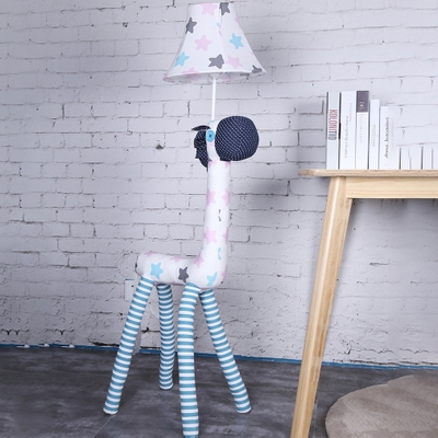 Fabric Floor Lamp with Animal Base White Finish Single Light Standing Light for Boys Girls Bedroom