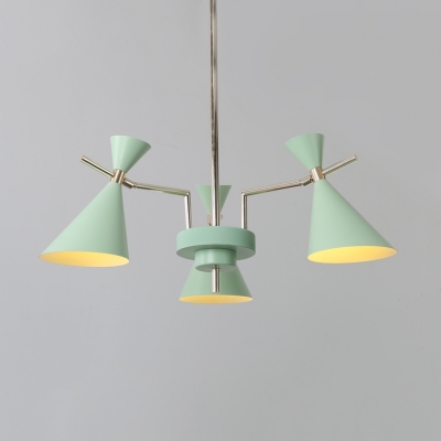 Hourglass Chandelier Lamp with Colorful Metal Shade Macaron Nordic Triple Lights Suspended Light