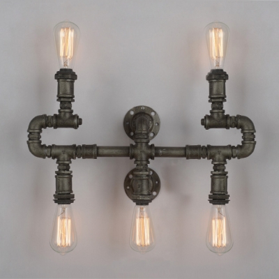 5 Lights Exposed Wall Lamp Industrial Metal Wall Sconce in Pewter Finish for Kitchen