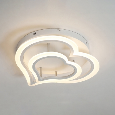 Metallic LED Semi Flush Mount with Loving Heart White Ceiling Fixture for Coffee Shop Bedroom
