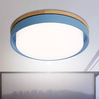 Minimalist Circular Ceiling Lamp Blue/White/Yellow Metal LED Flush Light Fixture for Corridor Bedroom