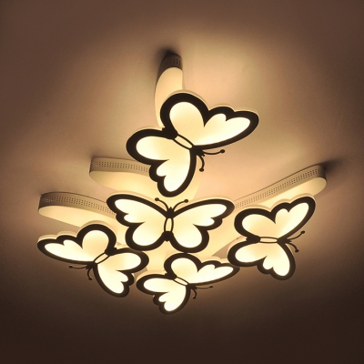 Nordic Style Butterfly LED Flush Light Decorative White Ceiling Fixture ...