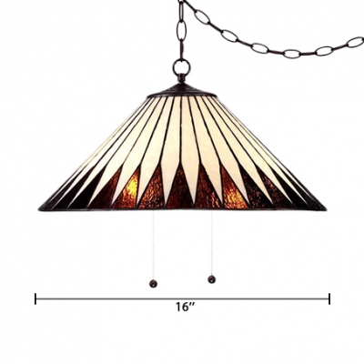 Tiffany Style Cone Hanging Lamp Stained Glass 1 Light Pendant Light in Multi Color