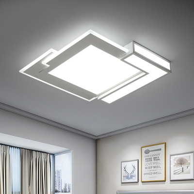 Ultrathin Block LED Flush Mount Modernism Metal Surface Mount Ceiling Light in White for Office