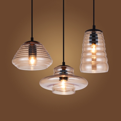 Brown Glass Rippled/Ovale Hanging Light Contemporary Single Head Pendant Lighting for Coffee Shop
