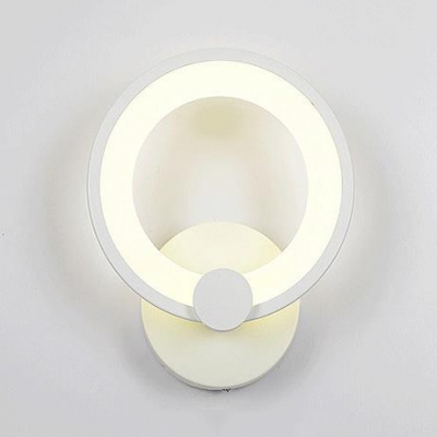 Circular LED Wall Lamp Minimalist Modern Bedroom Bedside Acrylic Wall Sconce in White
