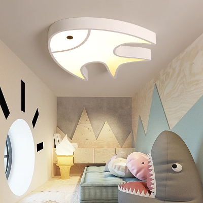 Contemporary Fish Flush Light Fixture White Metallic LED Ceiling Lamp for Children Room Kindergarten