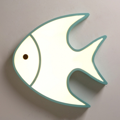 Green Fish Shape LED Flushmount with Acrylic Lampshade Cartoon Ceiling Light for Game Room