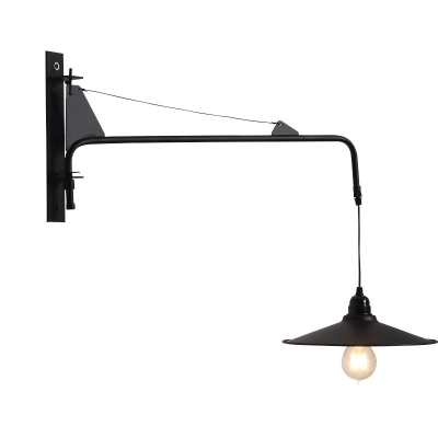 Industrial Suspender Wall Light with Saucer Shade Height Adjustable Metal Wall Sconce in Black