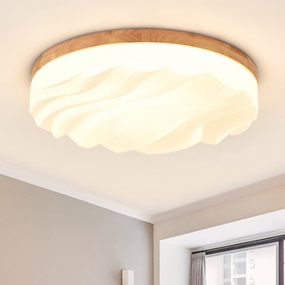 Modern Design Wavy Flush Mount Corridor Hallway Wooden Art Deco LED Ceiling Fixture in Warm/White