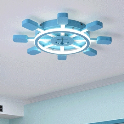Nautical Blue Rudder Ceiling Flush Mount Metallic LED Flush Light Fixture for Children Bedroom