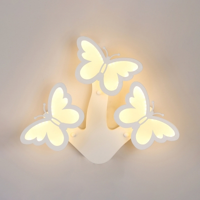 3 Heads Butterfly Wall Light Sconce Amusement Park Kindergarten LED Wall Mount Light with Acrylic Shade