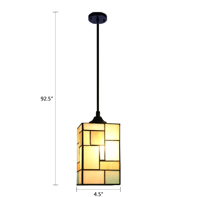 Stained Glass Square Pendant Light Mission Style 1 Light Hanging Ceiling Lamp in Black Finish