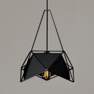 Geometric Ceiling Pendant Light with Black/White Metal Frame Modern Design 1-Light Hanging Light Fixture