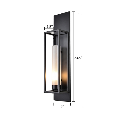 Tubed Wall Sconce with Rectangle Frame Minimalist Metallic 1 Head Wall Mount Light in Carbide Black