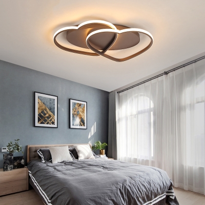 Metallic Heart Shape Ceiling Lamp Nordic Style Study Room LED Flush Mount in Coffee Brown