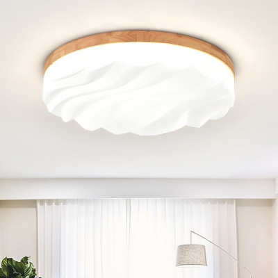 Modern Design Wavy Flush Mount Corridor Hallway Wooden Art Deco LED Ceiling Fixture in Warm/White