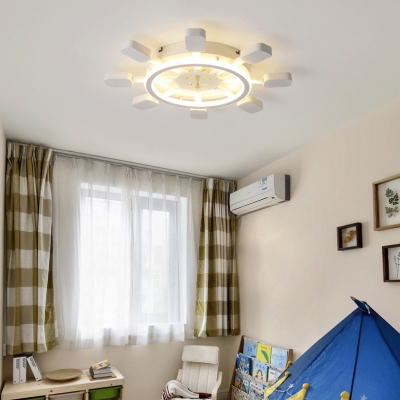 Modernism Round Rudder Flush Light Baby Kids Room Acrylic Decorative LED Ceiling Lamp in White