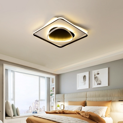 Ultra Thin LED Ceiling Light with Square and Ring Simplicity Metal Surface Mount Ceiling Light in Black White