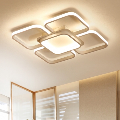 White Square Ring Ceiling Lamp Nordic Style Metallic Energy Efficient LED Flush Mount for Foyer