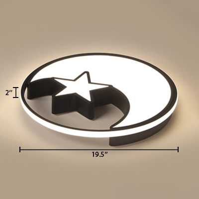 Acrylic LED Flush Mount with Moon and Star Black/White Decorative Lighting Fixture for Kindergarten