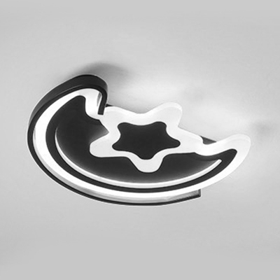 Acrylic Shade Ceiling Fixture with Moon and Star Black/White LED Flush Mount Light for Nursing Room