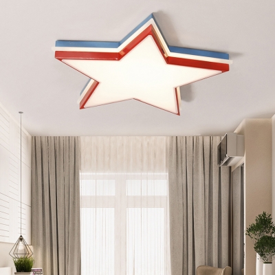 Blue and Red Star Flush Light Acrylic Lampshade LED Ceiling Fixture for Boys Girls Bedroom