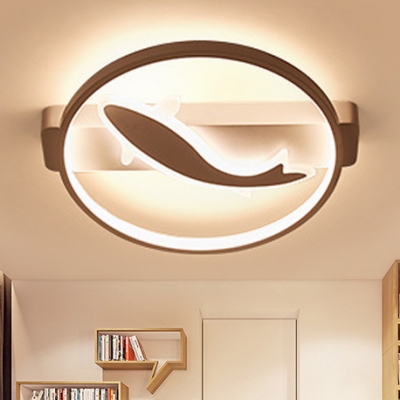 Lovely White Fish Ceiling Lamp with Circular Ring Modernism Acrylic LED Lighting Fixture for Children Room