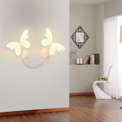 Metal Two Butterfly LED Wall Lighting Modern Fashion Nursing Room Girls Room Wall Lamp in White