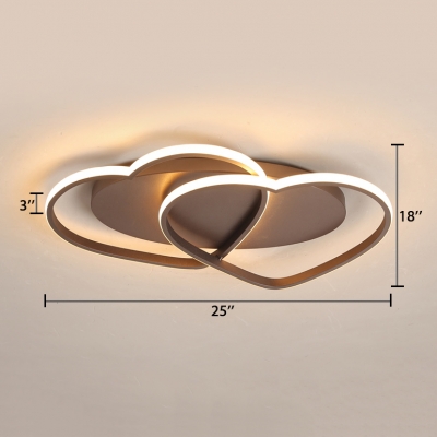 Metallic Heart Shape Ceiling Lamp Nordic Style Study Room LED Flush Mount in Coffee Brown