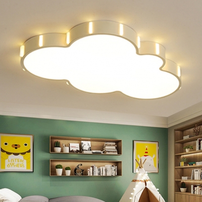 Nordic Style Cloud LED Flush Light Baby Kids Room Lighting Fixture with Acrylic Lampshade in White