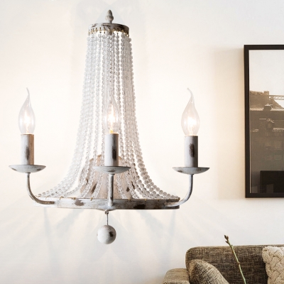 2/3 Lights Candle Sconce Lighting with Clear Crystal Vintage Style Metal Wall Mounted Light in Distressed White