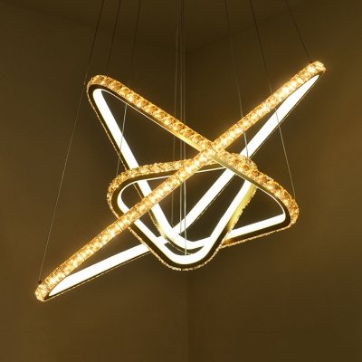 3 Lights Clear Crystal Chandelier Modern Metal Pendant Lighting Fixture in Gold/Silver