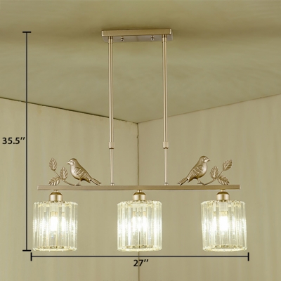 Gold Cylinder/Barrel/Double Cylinder/Bell Chandelier 3 Lights Vintage Clear Crystal Pendant Light for Dining Room