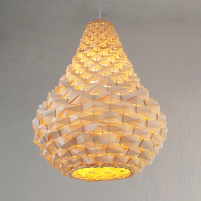 Vase Rattan Hanging Lamp in Contemporary Style Height Adjustable 1-Light Pendant Lighting in Beige