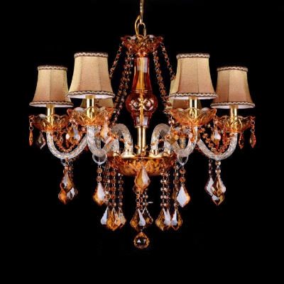 6 Lights Tapered Chandelier Traditional Length Adjustable Red Crystal Hanging Chandelier with 12