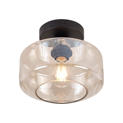 Amber/Clear Glass Ceiling Light Single Light Industrial Lighting Fixture for Hallway