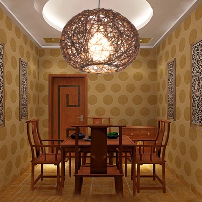 Beige/Coffee Globe Pendant Lighting 1 Light Modern Rattan Ceiling Pendant Light for Living Room
